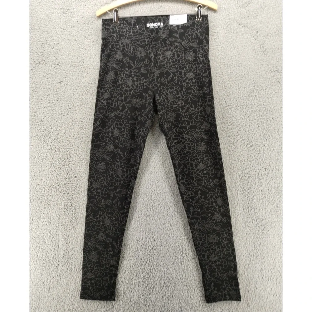 Sonoma Leggings Womens Small Black Floral Mid‎ Rise Non-see-through NWT